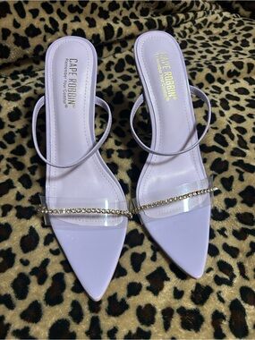 Cape Robbin Lilac Pointed Toe Mule with Clear Strap and Rhinestone Chain